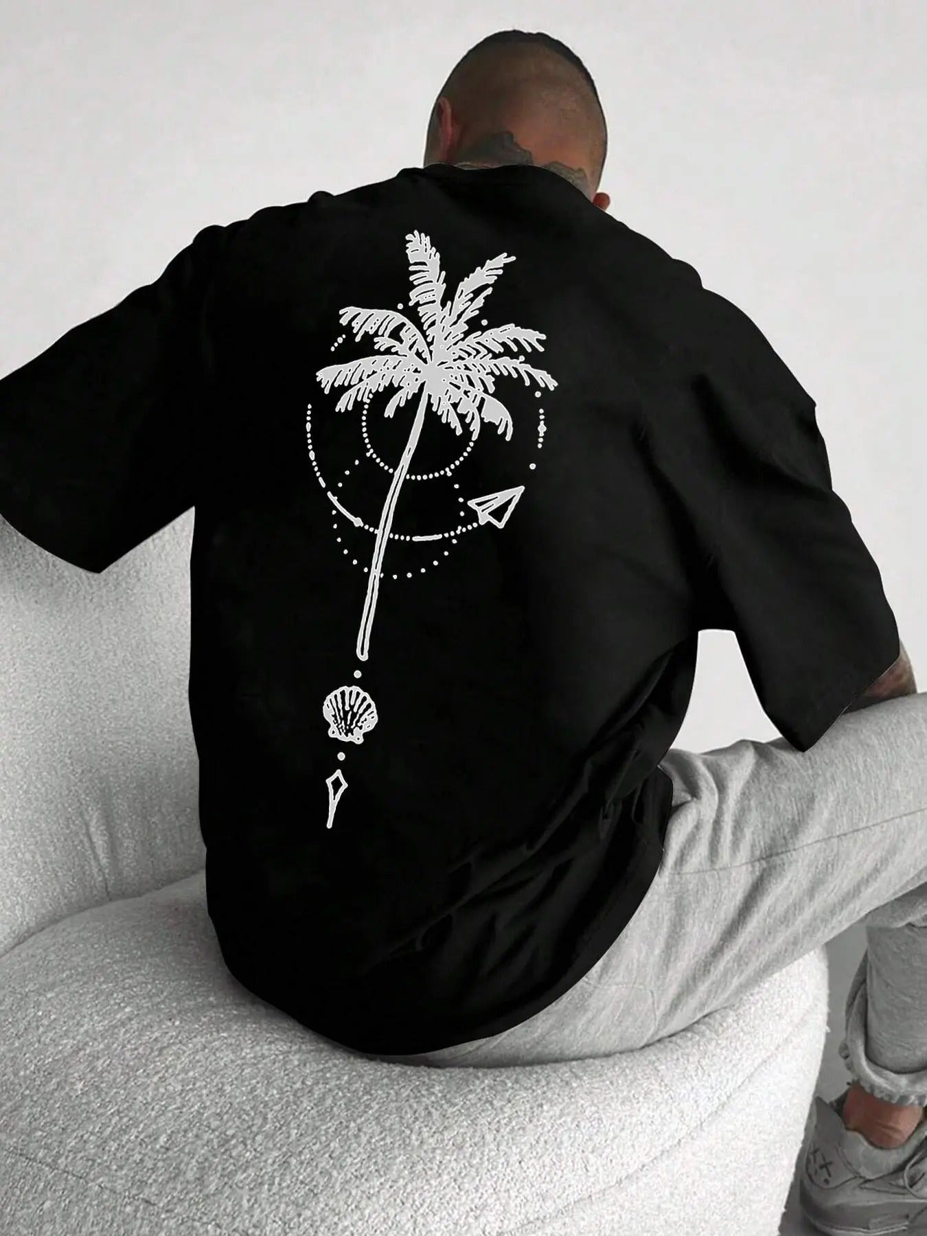 Unisex Men's Coconut Tree Print Round Neck Tee, Regular Fit Casual Short Sleeve Crew Neck T-shirt, Men's Top for Summer...