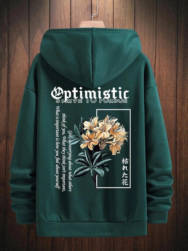 Unisex Men's Floral & Letter Graphic Drop Shoulder Hoodies, Essentials Hoodie, Loose Casual Drawstring Pocket Hooded...