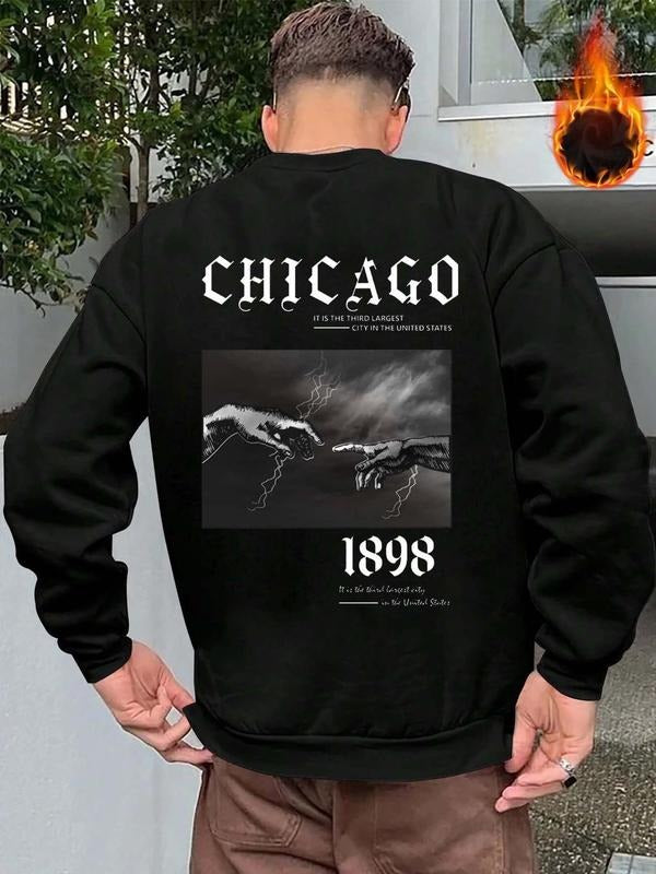 Unisex Men's Graphic Print Round Neck Sweatshirt, Loose Casual Long Sleeve Pullover Tops for Fall & Winter, Essentials...