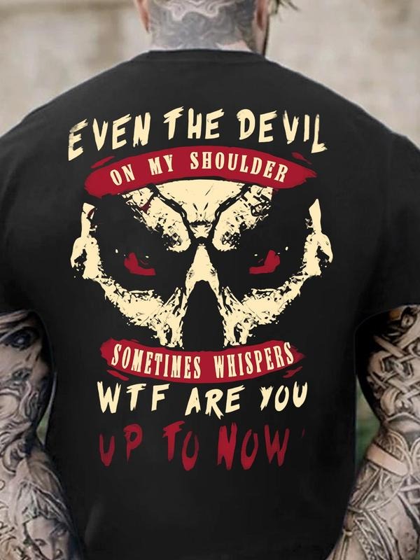 Unisex Men's Letter & Skull Print Round Neck Tee, Regular Fit Street Fashion Short Sleeve T-shirt for Daily Wear, Casual...