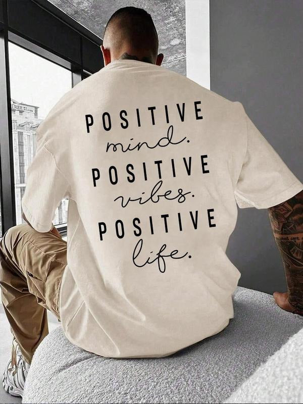 Unisex Men's Letter Print Drop Shoulder Tee, Regular Fit Casual Short Sleeve Round Neck T-shirt for Summer, Fashion Men's...