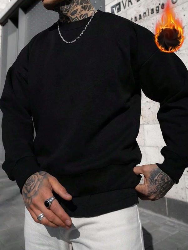 Unisex Men's Plain Round Neck Essentials Sweatshirt, Loose Fashion Drop Shoulder Longsleeves Pullover Tops, Drippy...