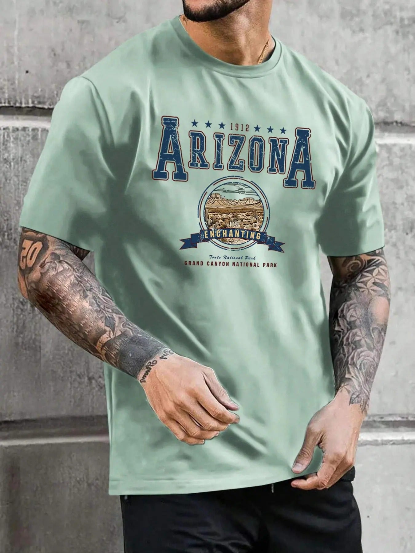 Unisex Regular Fit Letter Graphic Round Neck Tee, Casual Short Sleeve T-shirt for All Seasons, Street Fashion Men's Top...