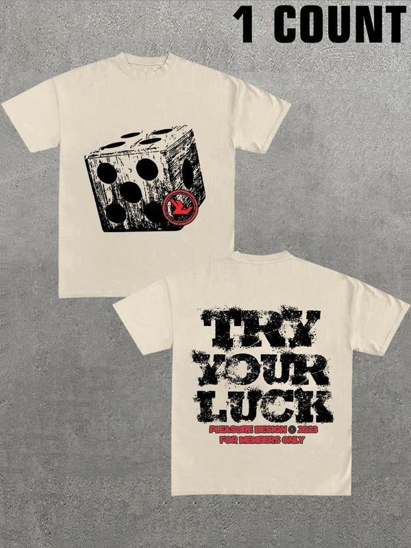 Unisex Street Style Dice & Try Your Luck Slogan Print Round Neck Tee, Regular Fit Street Fashion Casual Comfy Short...