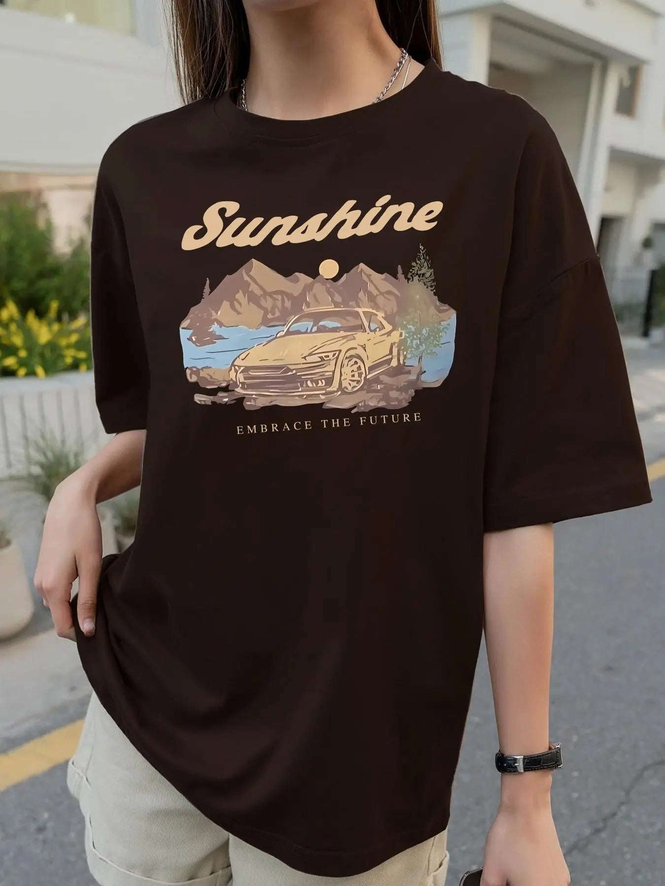 Unisex's Landscape & Car Print Round Neck Tee, Casual Half Sleeve T-shirt for Daily Wear, Unisex's Tops for All Seasons...