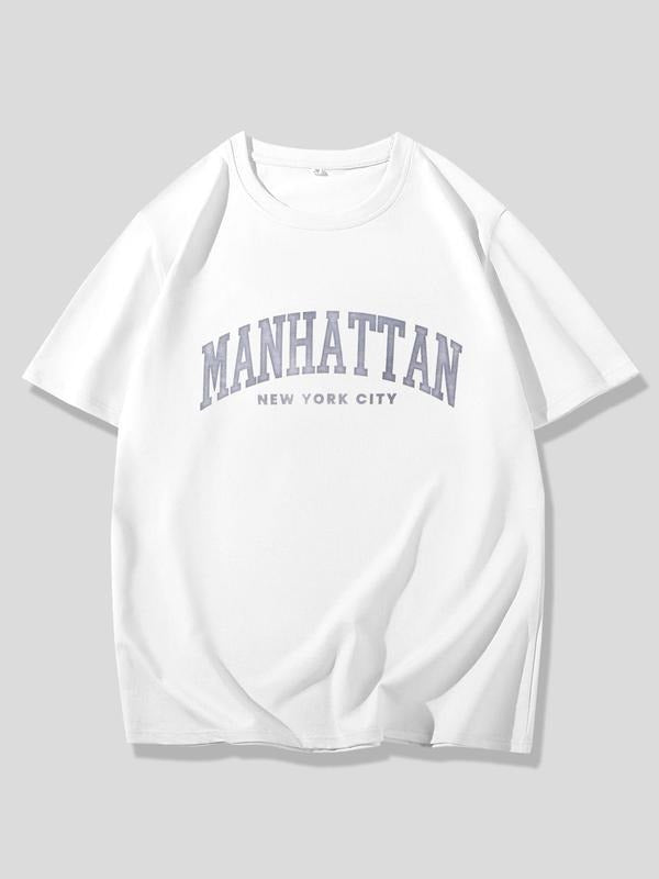 Unisex's Letter Print Round Neck Tee, Casual Short Sleeve Crew Neck T-Shirt for Daily Wear, Fashion Simple Top for All...