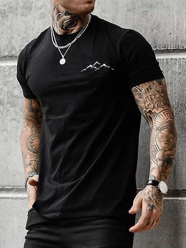 Unisex's Mountain Print Round Neck Tee, Casual Short Sleeve Crew Neck T-shirt, Unisex's Plus Size Tops for Summer Hoodie,...