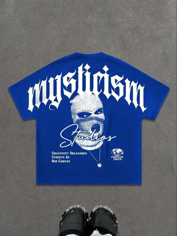 Unisex's Myysticism Letter Print Short Sleeve Graphic Tee, Casual Comfy Street Fashion T-shirt for Daily Wear, Unisex Top...