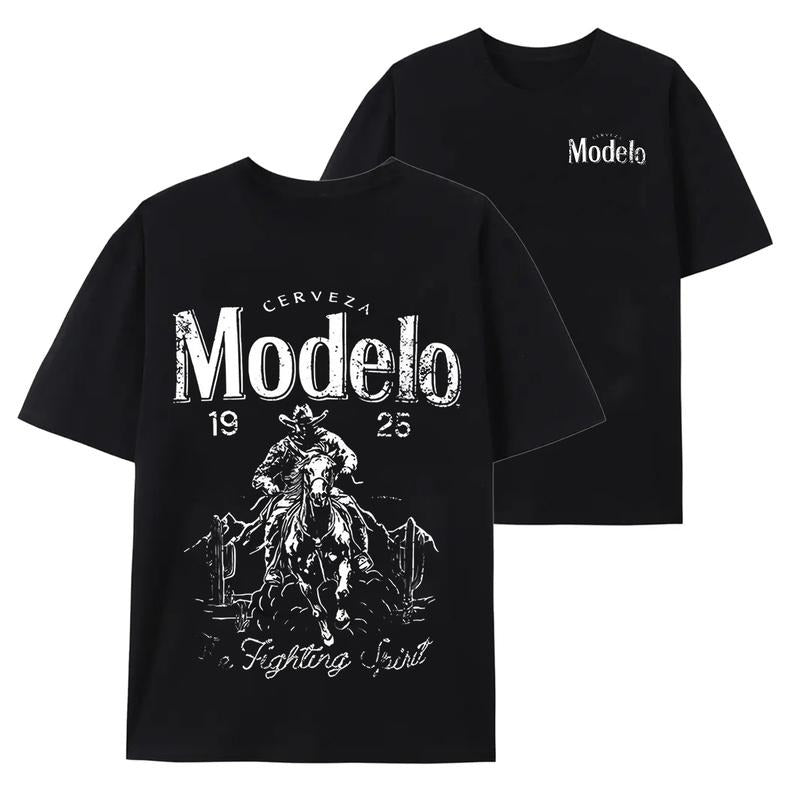 Unisex's Washed Distressed Modelo Cowboy Tee, Regular Fit Street Fashion Casual Comfy Short Sleeve Round Neck T-shirt for...