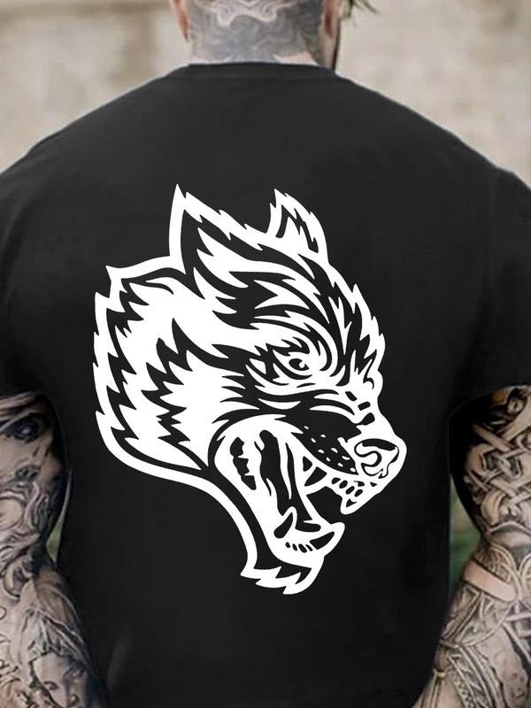 Unisex's Wolf Print Round Neck Tee, Street Fashion Casual Graphic Short Sleeve T-Shirt for Daily Wear, Unisex Top for...