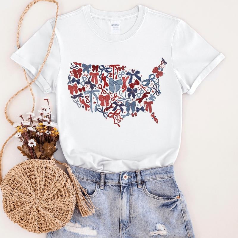 United States Bows Graphic Tee | 4th of July Preppy Coquette Shirt Hoodie, Sweatshirt | HypeDripTees.com