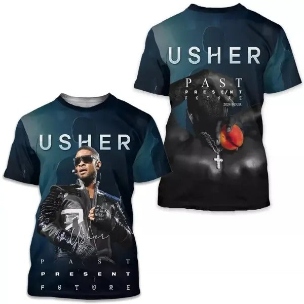 Usher Tour 2024 Shirt 3D, Usher Past Present And Future Tour Hoodie, Sweatshirt | HypeDripTees.com