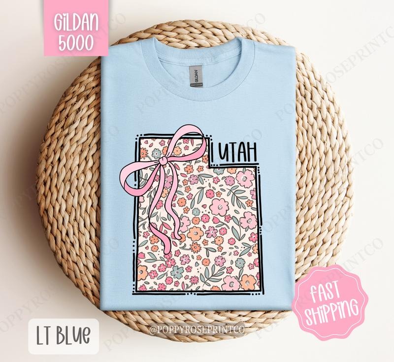 Utah Floral Bow Gildan T-shirt, Cute Trendy Tee, State Coquette Oversized Top Hoodie, Sweatshirt | HypeDripTees.com
