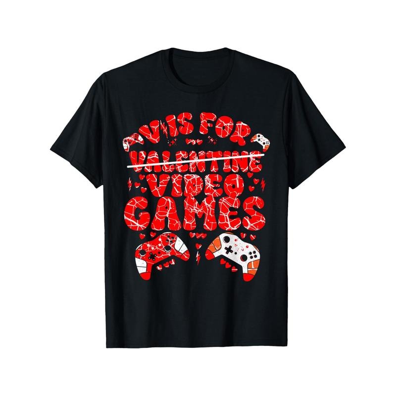 V Is For Video Games Men T-Shirts, Funny Valentines Day Novelty Graphic Printed Tee, Short Sleeve Boys Valentine'S Day...