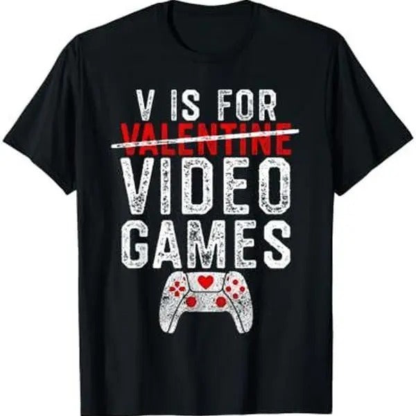 V is for Video Games Valentines Day Gamer Men Boys Gift T-Shirt Hoodie, Sweatshirt | HypeDripTees.com