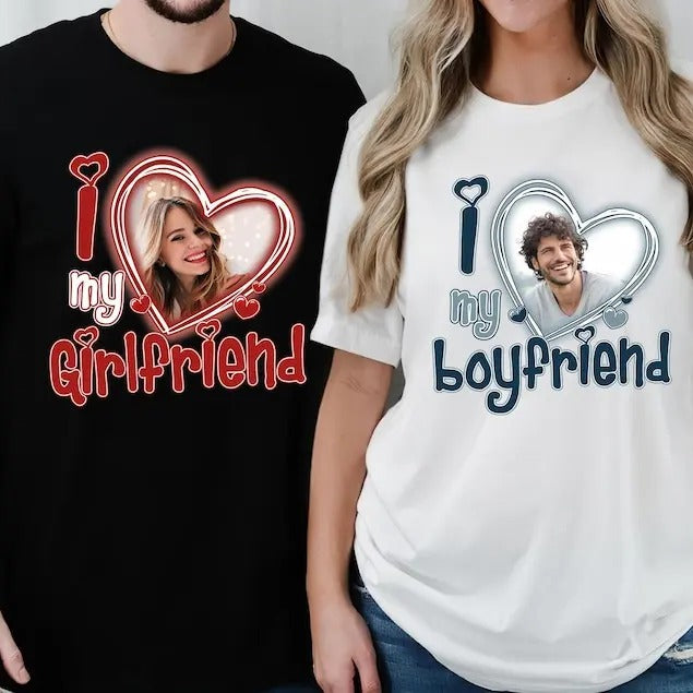 [VALENTINES GIFT] I Love My Girlfriend Shirt Custom Photo Shirt, Couple Valentine Shirt, Gift for Him, Gift for Her...