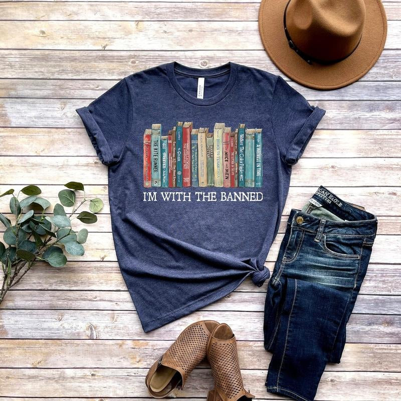 VM, I'm With The Banned T-shirt, Banned Books Shirt, Banned Books Tee, Unisex Super Soft Premium Graphic T-Shirt, Reading...