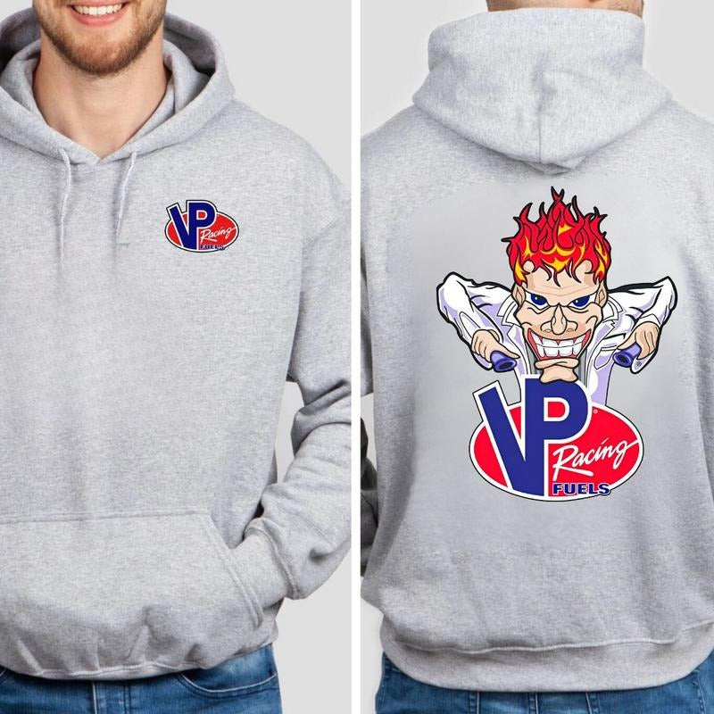 VP Racing Fuels Shirt, Crazy Cartoon Graphic Sweatshirt, Bold Motorsport Style Hoodie, Perfect for Racing Fans, All season Outfit