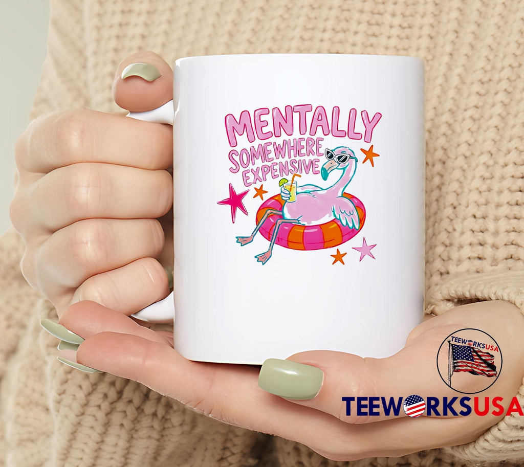 Vacation Vibes Mentally Somewhere Expensive Flamingo T-Shirt