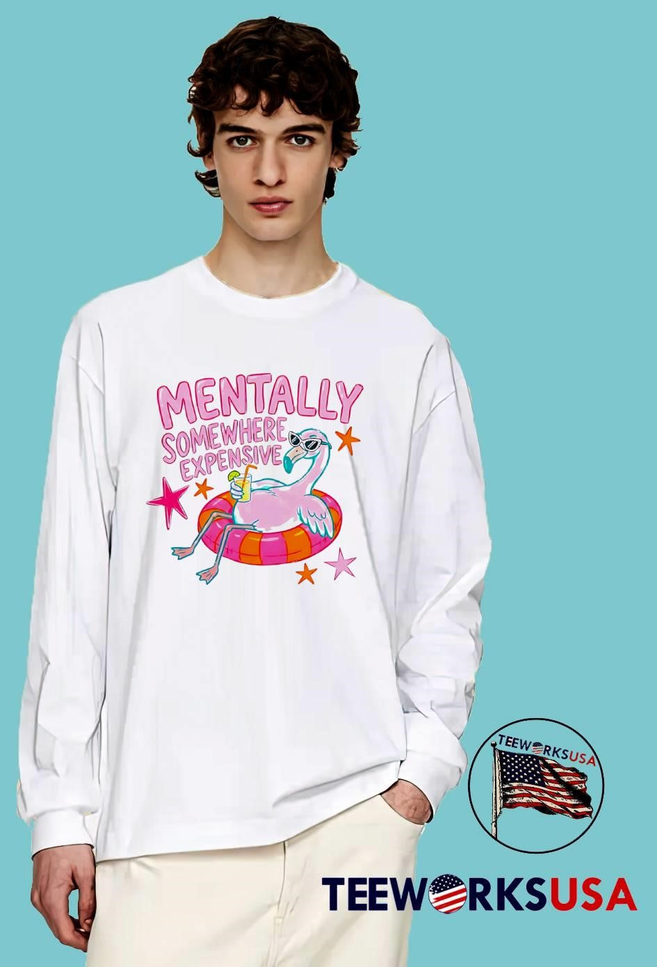 Vacation Vibes Mentally Somewhere Expensive Flamingo T-Shirt