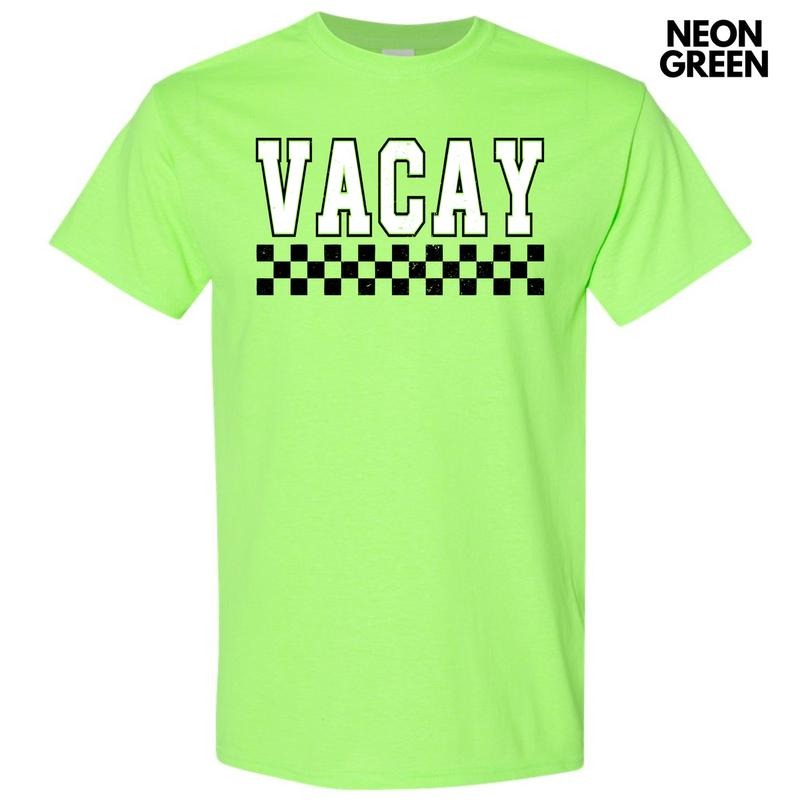 Vacay Varsity Checkered Gildan Short Sleeve T-Shirt 'NLB' Hoodie, Sweatshirt | HypeDripTees.com