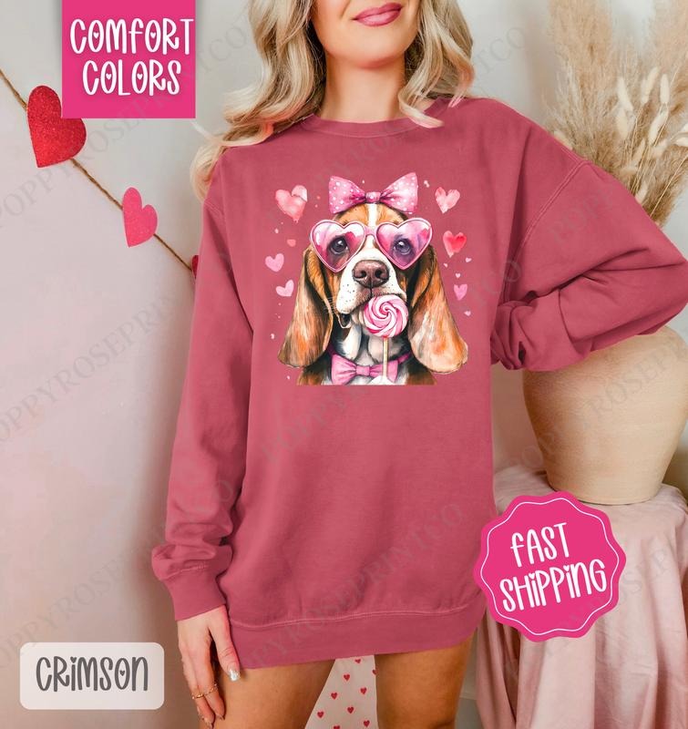 Valentine Bassett Hound Comfort Colors Sweatshirt, Valentine's Day Women's Crewneck, Cute Women's Sweater T-Shirts, Hoodie