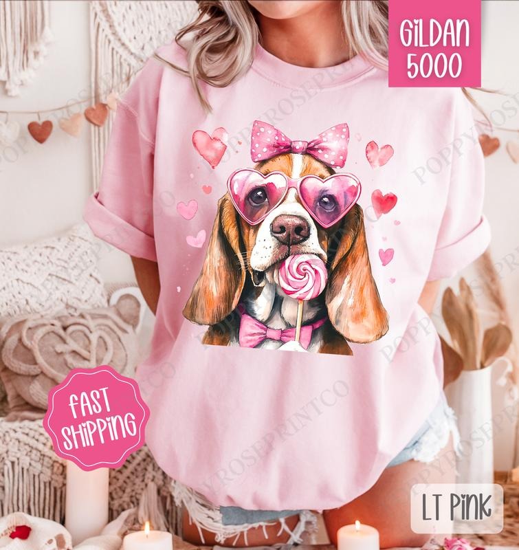 Valentine Bassett Hound Shirt Gildan, Valentine's Day Women's Tee, Cute Women's Tshirt Plus Sizes Hoodie, Sweatshirt