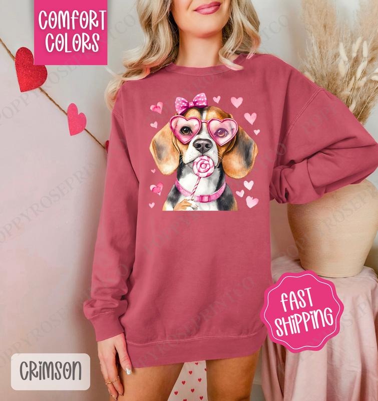 Valentine Beagle Comfort Colors Sweatshirt, Valentine's Day Women's Crewneck, Cute Women's Sweater T-Shirts, Hoodie