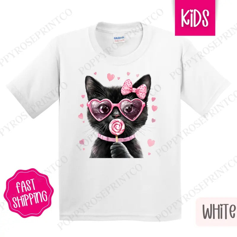 Valentine Black Cat Shirt Children'S Cute Gildan T-Shirts, Hoodie, Sweatshirt