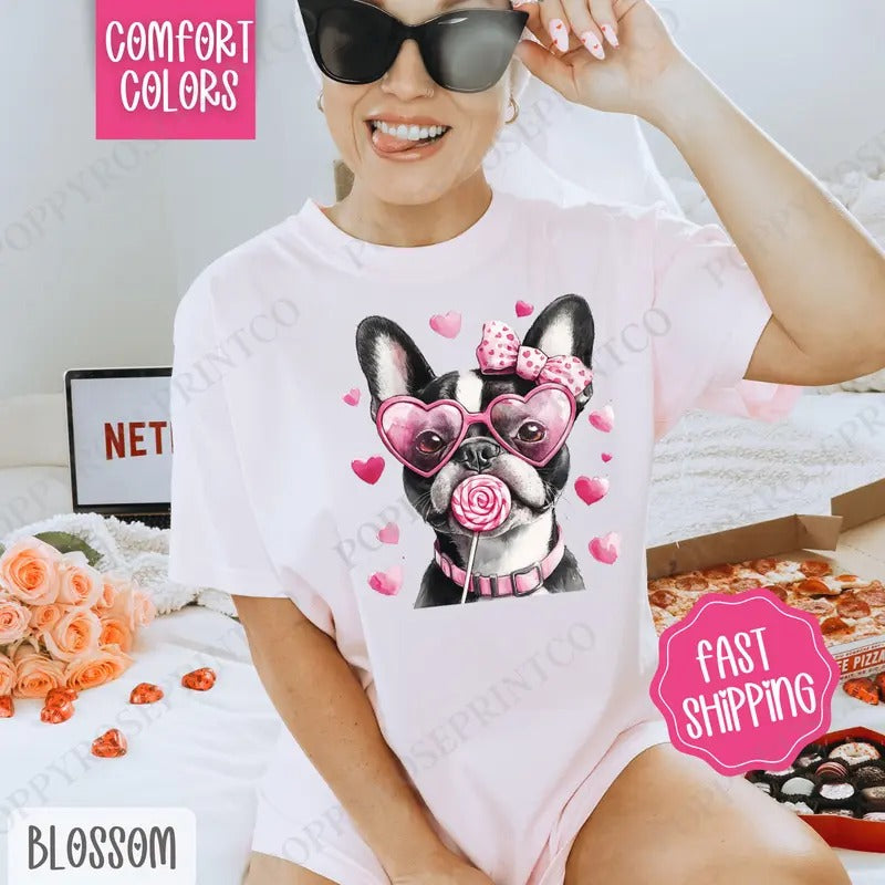 Valentine Boston Terrier Shirt Comfort Colors Cute T-Shirts, Hoodie, Sweatshirt