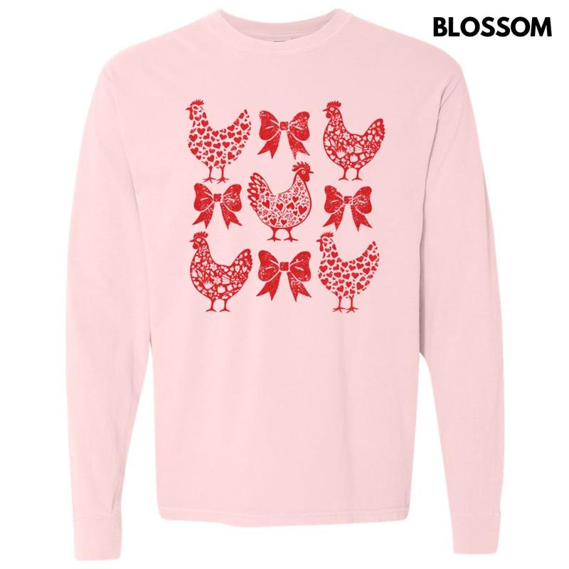 Valentine Chickens Long Sleeve Comfort Colors T-Shirt Hoodie, Sweatshirt | HypeDripTees.com