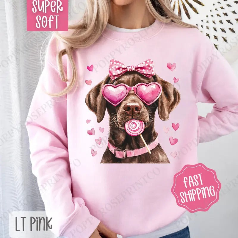 Valentine Chocolate Lab Sweatshirt, Valentine's Day Crewneck, Cute Women's Sweater T-Shirts, Hoodie | HypeDripTees.com