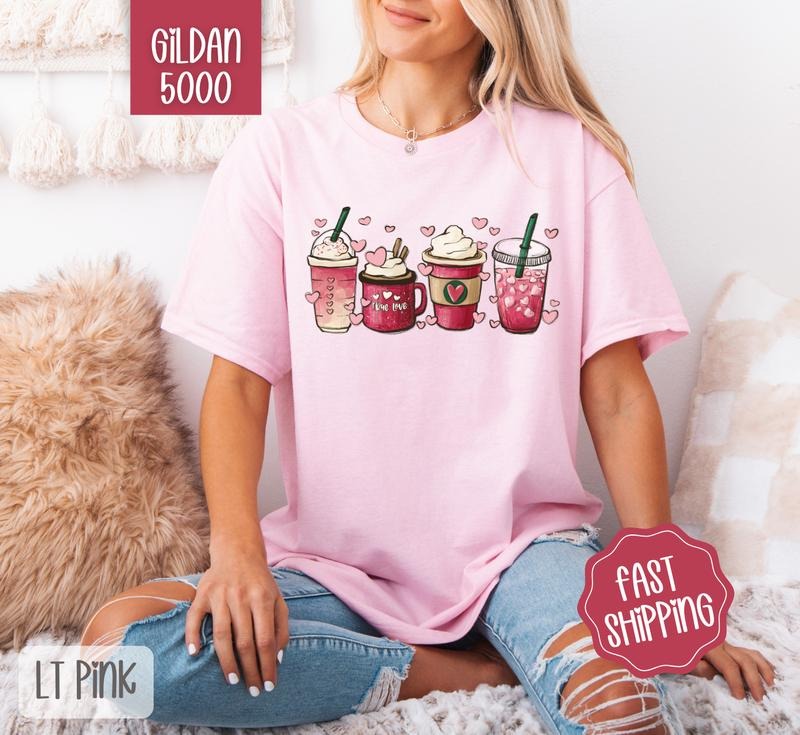 Valentine Coffee Gildan Shirt, Coffee Lover Women's Tee, Cute Women's Tshirt Plus Sizes Hoodie, Sweatshirt | HypeDripTees.com