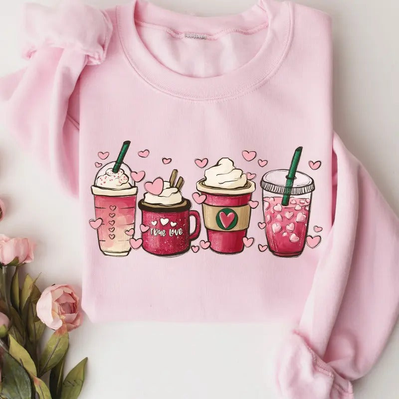 Valentine Coffee Sweatshirt, Women' s Valentines Day Sweatshirt, Lovery Sweatshirt, Valentines Sweater T-Shirts, Hoodie