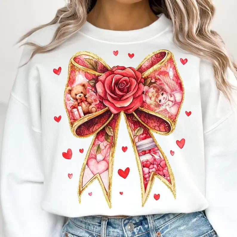 Valentine Coquette Bow Sweatshirt, Valentines Day Sweatshirt, Retro Valentine Sweatshirt, Xoxo Sweatshirt, Baby Cupid...