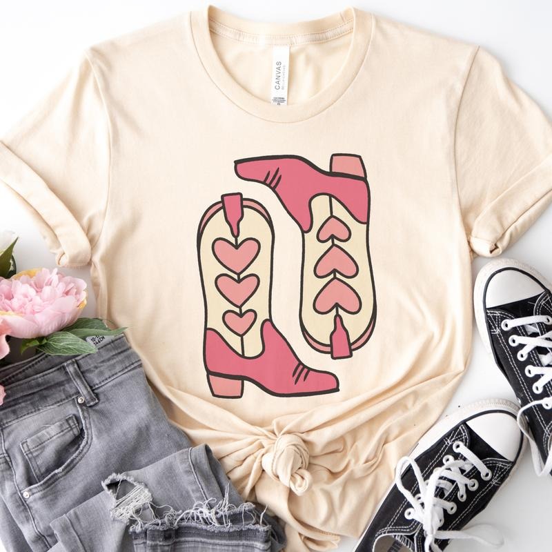 Valentine Country Western T-shirt Vday Cowgirl Country Heart Boots Tee Cowboy Western V-day Tshirt Cowboy Tshirt Western...
