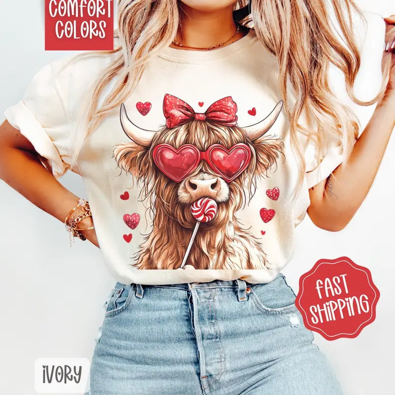 Valentine Cow Shirt Comfort Colors, Valentine's Day Women's Tee, Cute Women's Tshirt Hoodie, Sweatshirt | HypeDripTees.com