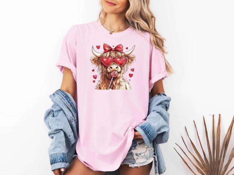Valentine Cow Shirt, Highland Sweetheart Cow Shirt, Valentine's Day Cow Shirt, Moo Cow Heart Shirt, Cute Valentine Day...
