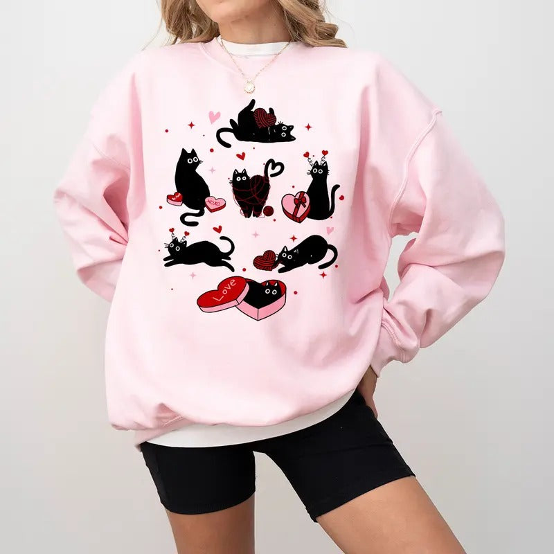 Valentine Cute Cats Sweatshirt, Valentine Sweatshirt, Funny Valentine Sweatshirt, Black Cat Sweatshirt, Meowy Valentines...