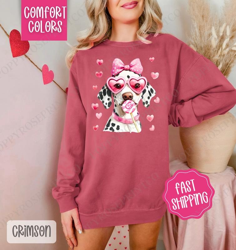 Valentine Dalmatian Comfort Colors Sweatshirt, Valentine's Day Women's Crewneck, Cute Women's Sweater T-Shirts, Hoodie