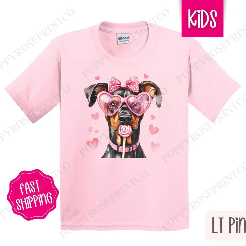 Valentine Doberman Kids Shirt - Valentine's Day Children's Tshirt
