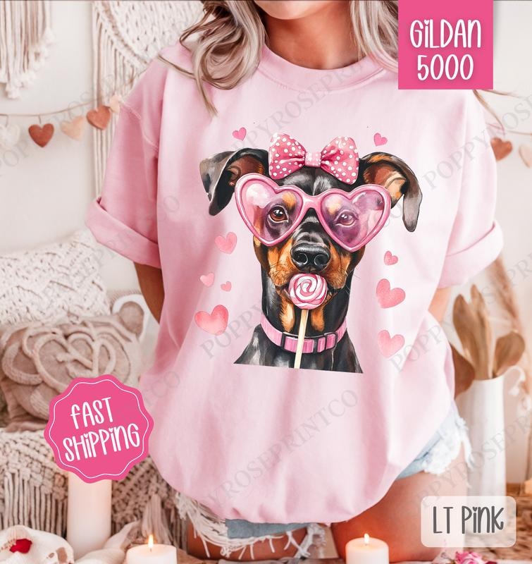 Valentine Doberman Shirt Gildan, Valentine's Day Women's Tee, Cute Women's Tshirt Plus Sizes Hoodie, Sweatshirt