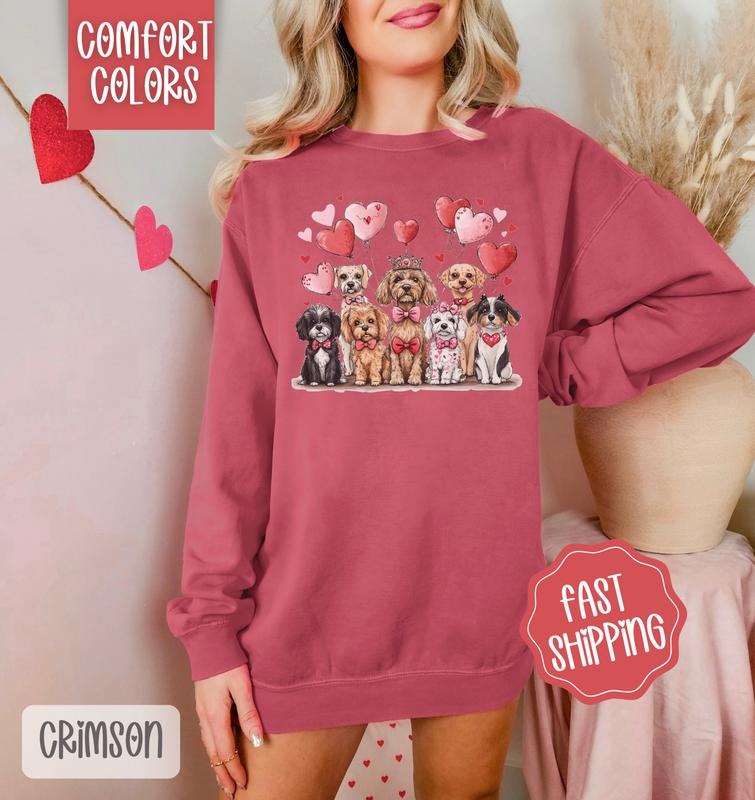 Valentine Dogs Comfort Colors Sweatshirt, Valentine's Day Women's Crewneck, Cute Women's Sweater T-Shirts, Hoodie