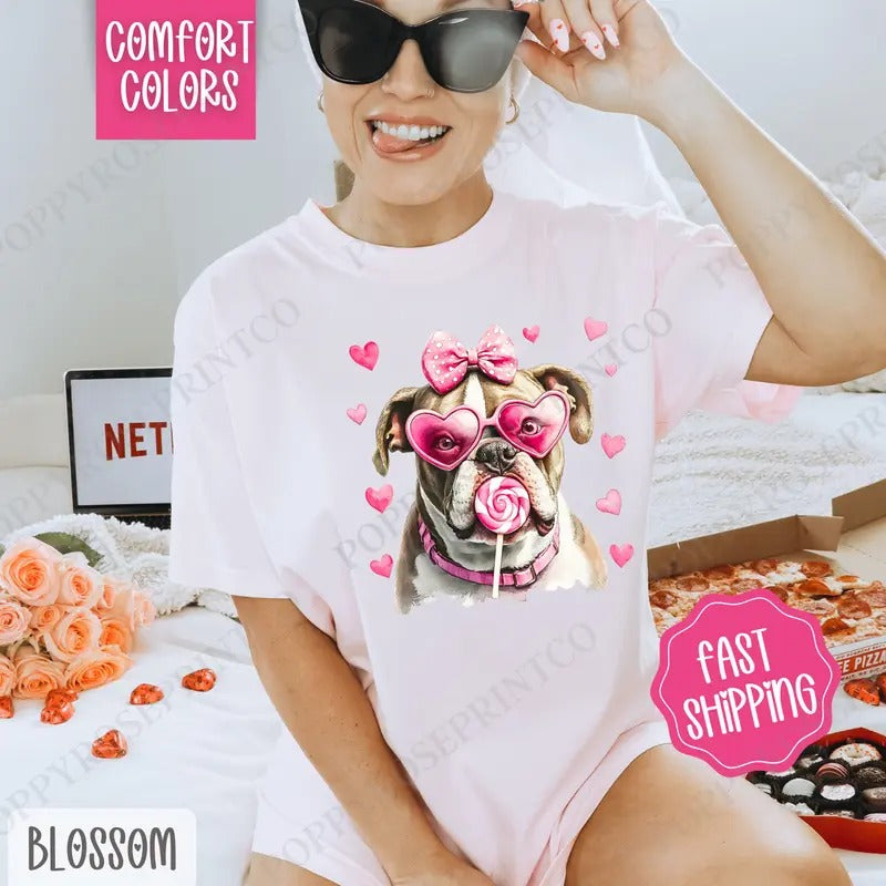 Valentine English Bulldog Shirt Comfort Colors, Valentine's Day Women's Tee, Cute Women's Tshirt Hoodie, Sweatshirt
