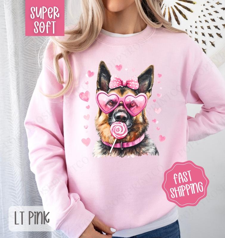 Valentine German Shepherd Sweatshirt, Valentine's Day Crewneck, Cute Women's Sweater T-Shirts, Hoodie | HypeDripTees.com