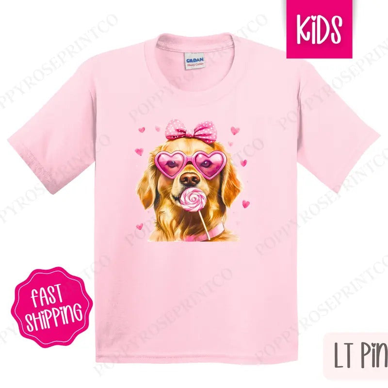 Valentine Golden Retriever Kids Shirt - Valentine's Day Children's Tshirt