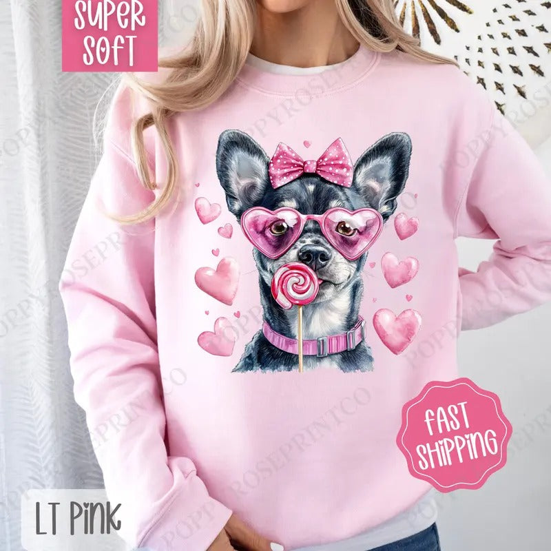 Valentine Heeler Sweatshirt, Valentine's Day Crewneck, Cute Women's Sweater T-Shirts, Hoodie | HypeDripTees.com