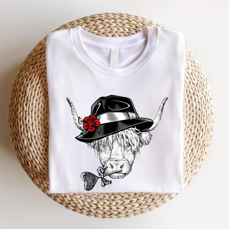 Valentine Highland Cow Shirt, Western Valentine T-shirt, Cow Lovers Gift Tee, Country Valentine Short Sleeve For Woman,...