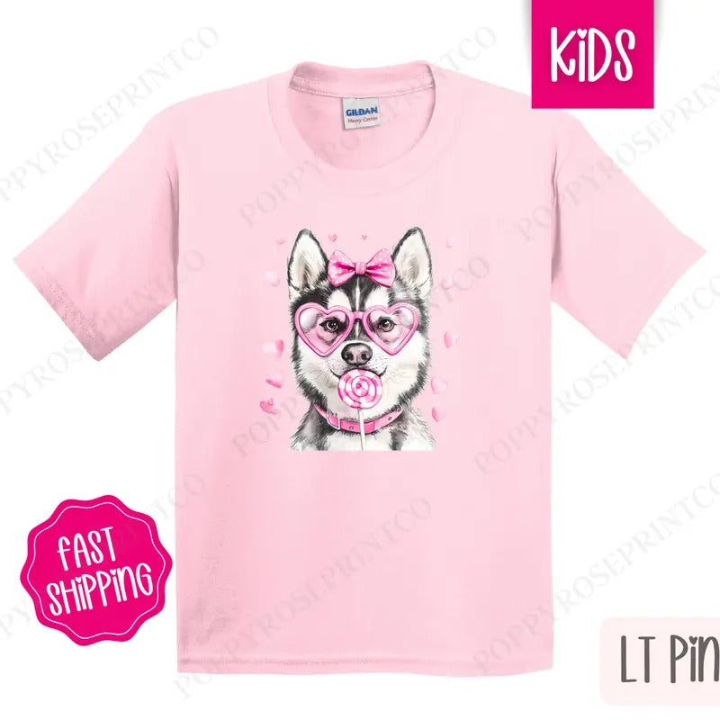 Valentine Husky Kids Shirt - Valentine's Day Children's Tshirt - Cute Youth Tee Gildan Hoodie, Sweatshirt | HypeDripTees.com