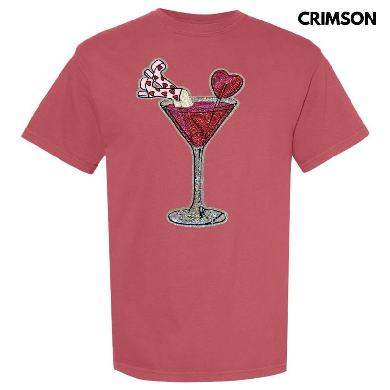 Valentine Martini Glass Sequin Patch Comfort Colors T-Shirt Hoodie, Sweatshirt | HypeDripTees.com